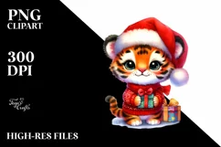 Expressive Baby Tiger with Santa Hat, Transparent PNG Product Image 1