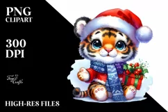 Expressive Baby Tiger with Santa Hat, Transparent PNG Product Image 1