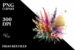 Watercolor Abstract Vibrant Bouquet Gold Foil with Heather Product Image 1