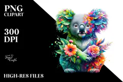 Vibrant Koala with 3D Floral Body PNG Product Image 2