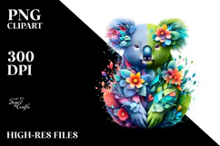 Vibrant Koala with 3D Floral Body PNG Product Image 2