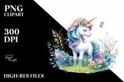 Baby Unicorn in Meadow, PNG Product Image 1