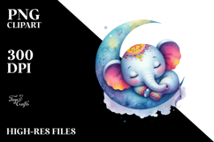 Whimsical Elephant Sleeping on the Moon Clipart Product Image 2