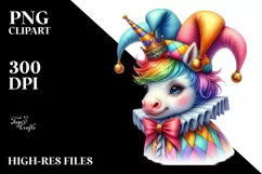 Baby Unicorn in Jester's Hat, PNG Product Image 1