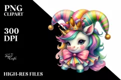 Baby Unicorn in Jester's Hat, PNG Product Image 1