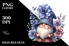 Cute Gnome with Delphinium Floral Frame, Watercolor Art Product Image 2