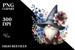 Cute Gnome with Delphinium Floral Frame, Watercolor Design Product Image 2