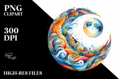 Whimsical Half Moon Colorful Clipart PNG Product Image 1