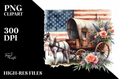 Vintage Horse Wagon with Flowers USA Flag Product Image 1