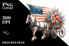 Vintage Horse Wagon with Flowers USA Flag Product Image 3