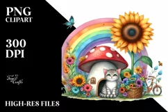 Watercolor CAT House Mushroom | Clipart Product Image 1