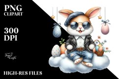 Bunny in Leather Jeans on Cloud With Eggs PNG Product Image 2