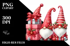 Watercolor Cute Red Christmas Gnomes Behind Presents View Product Image 2
