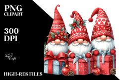 Watercolor Cute Red Christmas Gnomes Behind Presents View Product Image 2