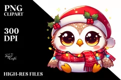 Cute Baby Owl with Santa Hat, PNG Product Image 2