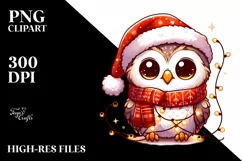 Cute Baby Owl with Santa Hat PNG Product Image 2
