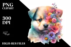 Vibrant Pastel Puppy with Flowers | Clipart Product Image 1