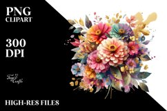 Watercolor Abstract Colorful Bouquet Gold Foil with Zinnia Product Image 3