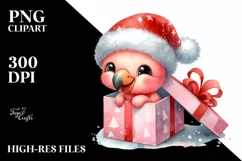 Expressive Baby Flamingo with Santa Hat, Transparent PNG Product Image 1