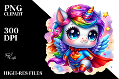 Digital Watercolor with Baby Unicorn in Superhero Cape Product Image 2