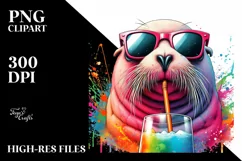 Colorful Quirky Walrus Sipping Drink | Clipart Product Image 1