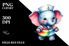 Colorful Watercolor Elephant Sailor Suit | Sublimation Product Image 1
