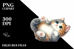 Whimsical Cat with Snowflakes PNG Product Image 1
