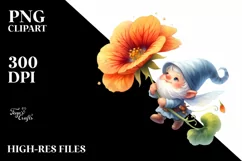 Cute Small Gnome Nasturtium Watercolor | Clipart Product Image 3