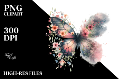 Grungy Butterfly Watercolor Painting with Spring Flowers Product Image 2
