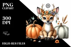 Funny Cute Baby Deer with Pumpkins | Clipart Product Image 3