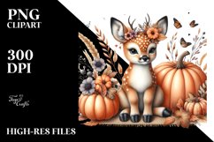 Funny Cute Baby Deer with Pumpkins | Clipart Product Image 1