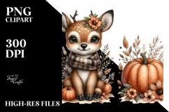 Funny Cute Baby Deer with Pumpkins | Clipart Product Image 3
