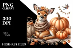 Funny Cute Baby Deer with Pumpkins | Clipart Product Image 3