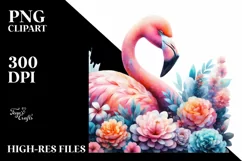 Pastel Flamingo with Flower Half | Clipart Product Image 1
