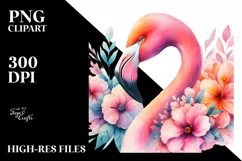 Vibrant Flamingo with Flower Details | Clipart Product Image 3