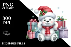 Cute Whimsical Santa Hat Polar Bear PNG Product Image 2
