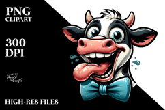 Exaggerated Cartoon Cow with Bow Tie PNG Product Image 2