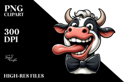 Exaggerated Cartoon Cow with Bow Tie PNG Product Image 2