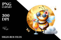 Bee in Beachwear Drinking Cocktail, High-Res PNG Product Image 2