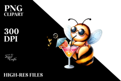 Cute Bee in Beachwear with Cocktail PNG Product Image 2