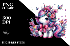 Cute Unicorn with Floral Wreath PNG Product Image 2