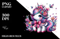 Cute Unicorn with Floral Wreath PNG Product Image 2