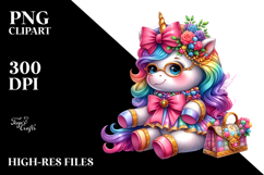 Cute Unicorn with Floral Wreath PNG Product Image 2
