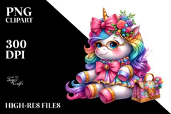 Cute Unicorn with Floral Wreath PNG Product Image 2