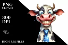 Cow Watercolor Funny Cow Portrait with Tie Product Image 1