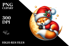 Baby Fox Dressed for Christmas Sleeping on the Moon Clipart Product Image 2