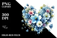 Blue Floral Heart, Watercolor PNG Product Image 2