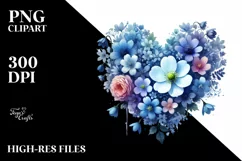 Blue Spring Flower Heart Watercolor PNG Product Image 2