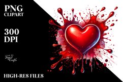 Red Glossy Heart on Splashy Background, PNG Product Image 2