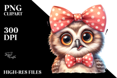 Baby Owl Portrait with Bow | Sublimation | Clipart Product Image 2